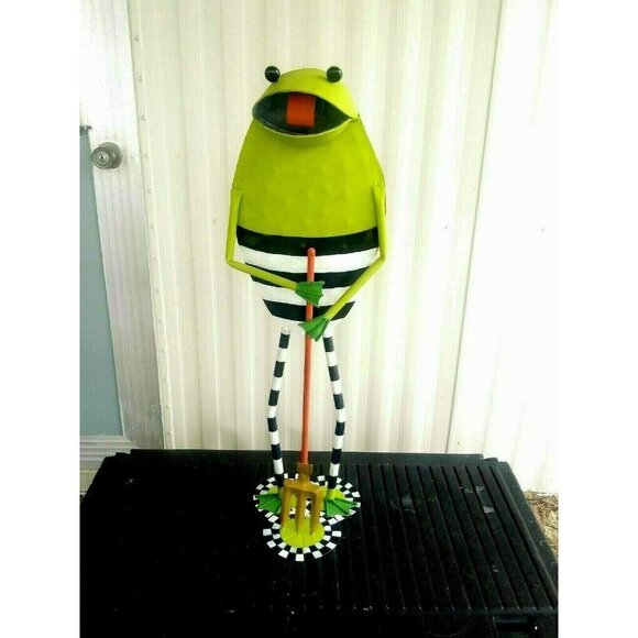 Garden frog sculpture 30" VTG Metal Lawn Yard Figurine hand-painted whimsical - Picture 10 of 12